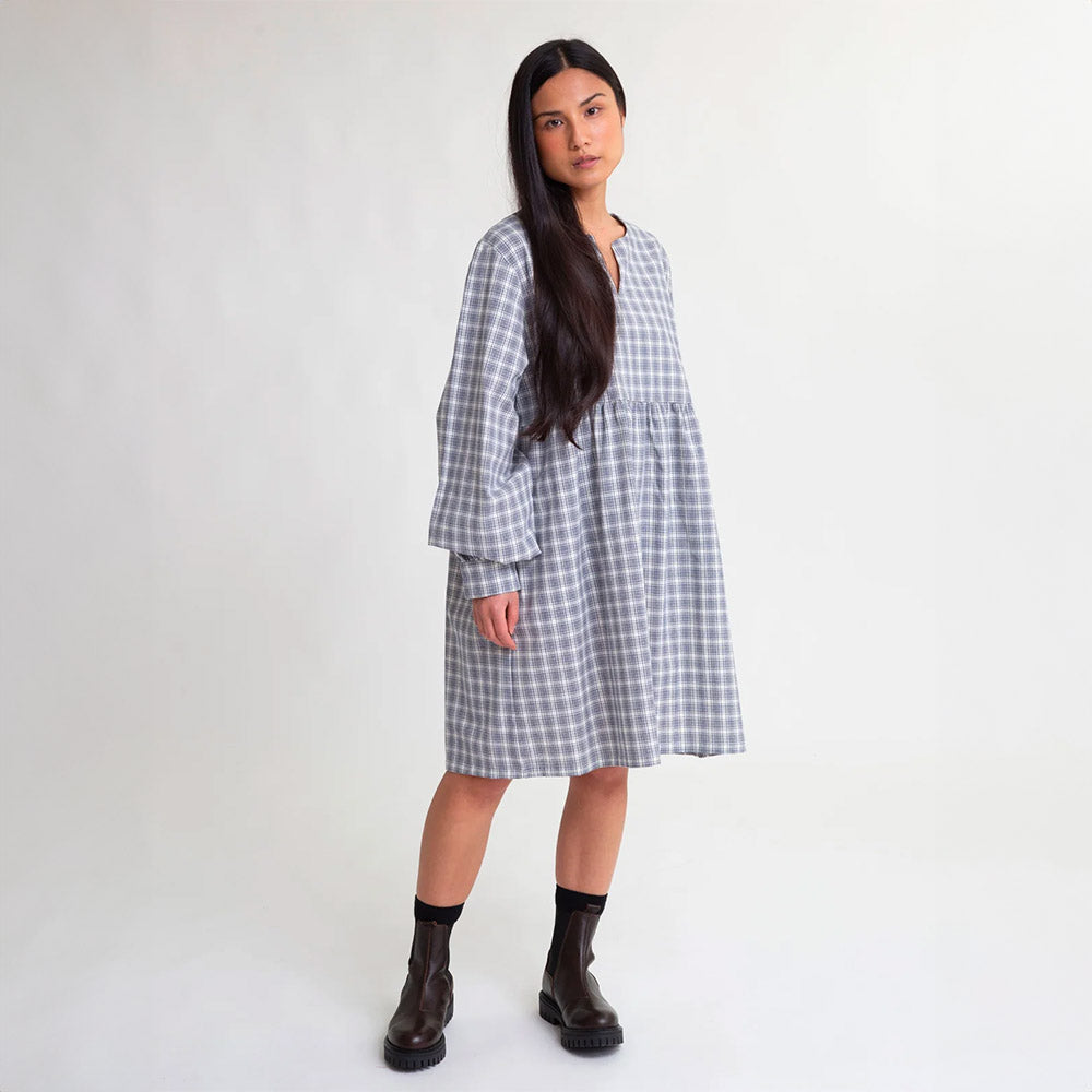 Eloise-Cay Organic Cotton Dress - Navy-Cream-Check