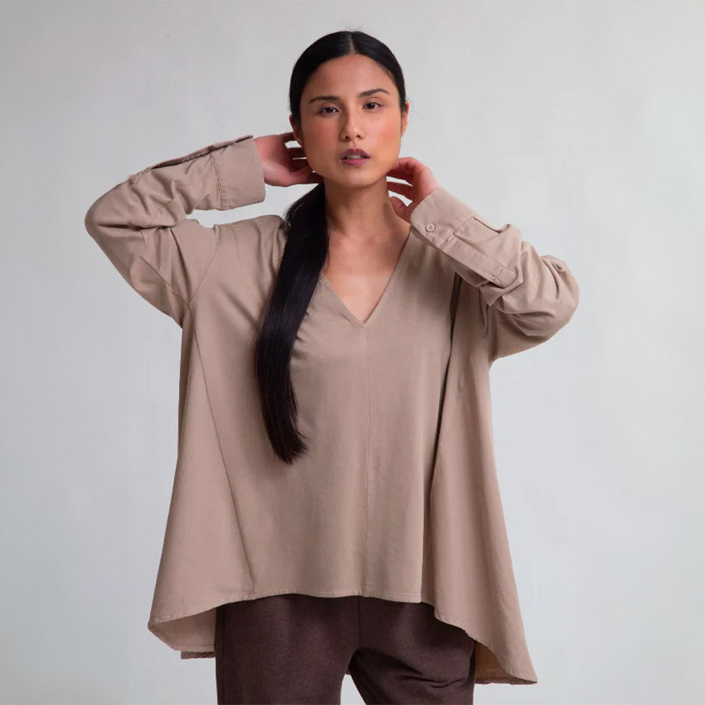 Aoife Organic Cotton Blouse - Light-Taupe